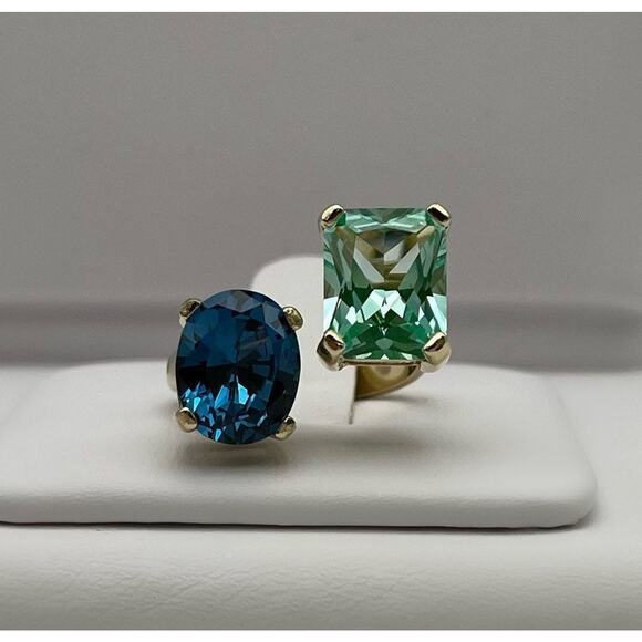 14k Gold Two Stone Ring London Blue Mint Green Spinel Negative Space Adjustable - Picture 2 of 10